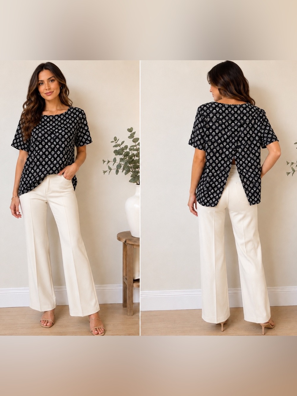 Only Navy Short Sleeve Floral-Print Blouse